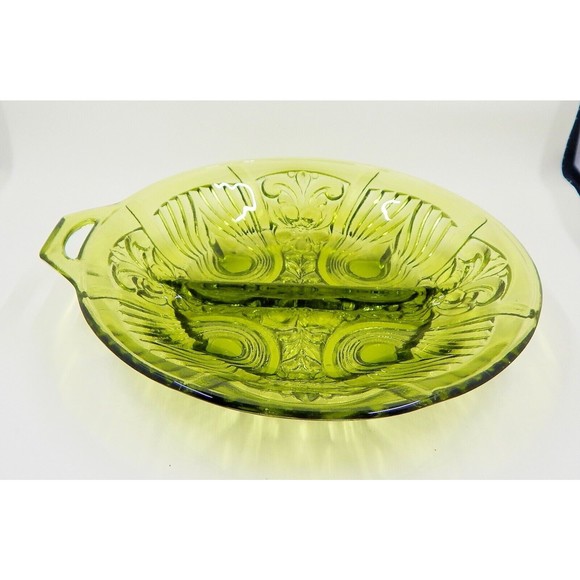 Indiana Glass Killarney Green Avocado Handled Divided Relish Candy Nut Dish - Picture 3 of 10